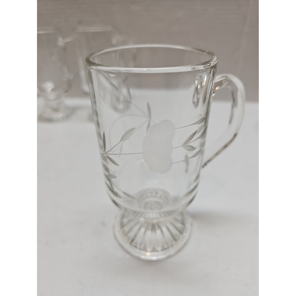 Princess House Heritage Irish Coffee Mugs Footed Crystal Glass Etched Set of 4#2 - Picture 2 of 3